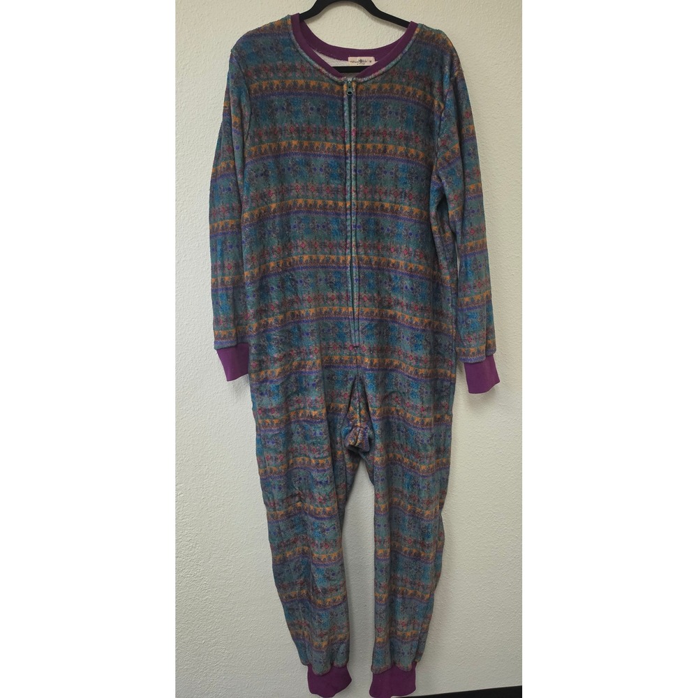 Natural Life Women Onesie M Geometric Fleece Long Sleeve Crew Neck Loungewear
